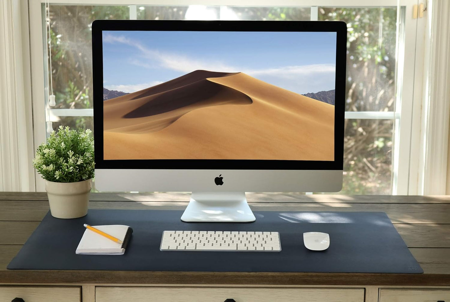 Vine Creations Leather Desk Mat Large 44" x 22", Desk Protector Mat, PU Leather Desk Pad, Large Mouse Pad, Desk Blotter, Desk Pads on Top of Desks, Desk Matt for Desktop, Office Desk Mat (Dark Blue)