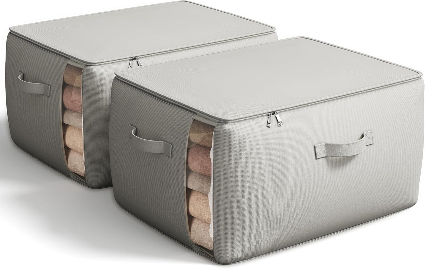 Vailando Large Canvas Comforter Storage Bags Closet Organizer for Clothes Sweater Clothes Organizer with Dual Zipper Three Carrying Handles for Blanket Closet Storage Container, 2 Pack, Grey