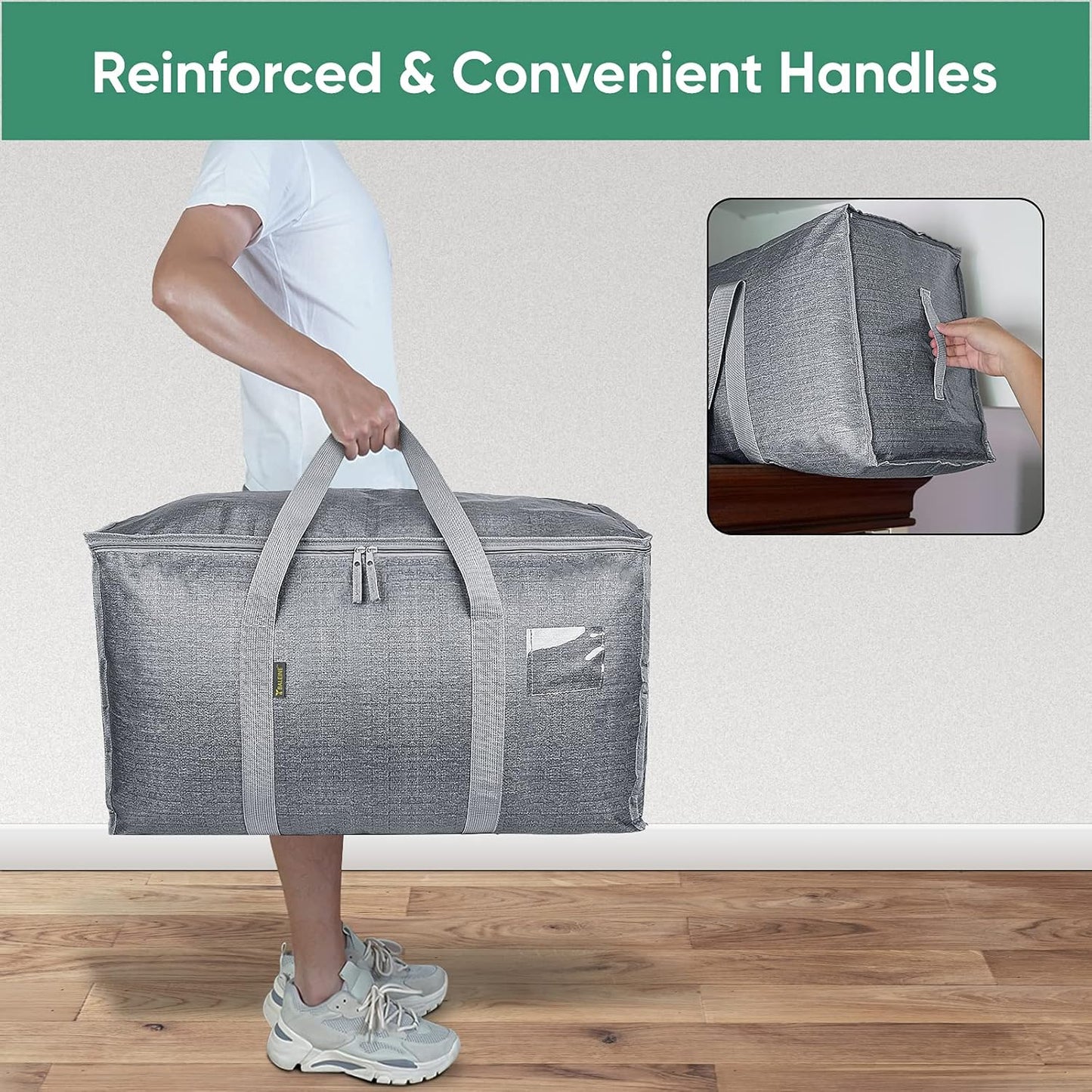 BALEINE 6-Pack Oversized Moving Bags with Reinforced Handles, Heavy-Duty Storage Tote for Clothes, Moving Supplies (Winter Grey, 6-Pack)
