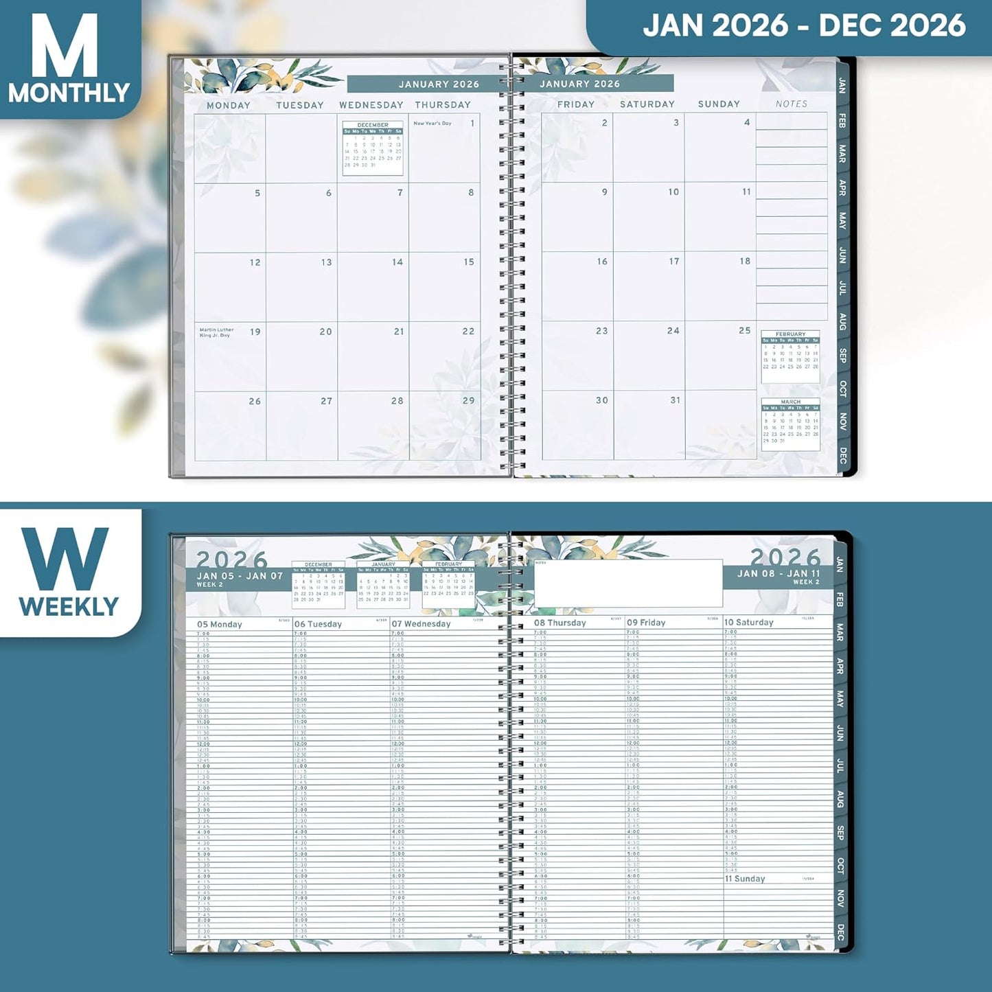 Ensight 2026 Appointment Book and Planner 8.5" x 11" Large Hourly Weekly Daily Schedule Planner with Tabs, 15 Minute Time Slots, Floral Calendar Organizer Jan 2026 – Dec 2026 Appointment Book - Floral