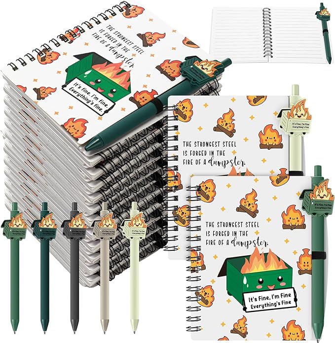 40 Pcs Dumpster Fire A6 Notebooks Pens Bulk Boss Day Inspirational Funny Gift Set with Saying Dumpster Fire Notepad Ballpoint Pen Dispatcher Employee Appreciation Gift (Green)