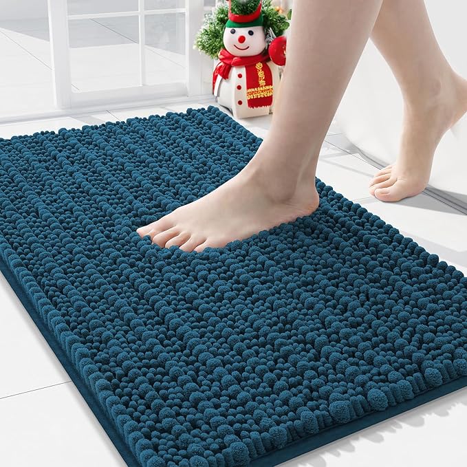 Arotive Luxury Chenille Bathroom Rug Mat, Extra Soft Thick Absorbent Shaggy Bath Rugs, Non-Slip Machine Wash Dry, Plush Bath Mats for Bathroom, Shower and Tub, 34x21, Peacock Blue