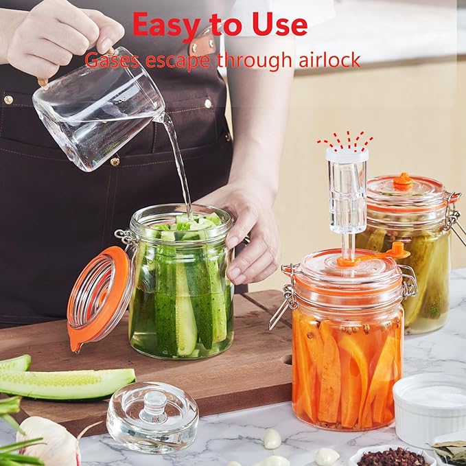 JILLMO Fermentation Jar, 700ml Fermenting Kit with Fermentation Weights and Airlocks, Pack of 2