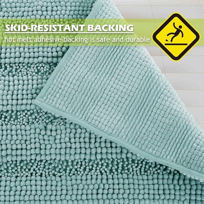 KGORGE Quick Drying Bathroom Rugs - Non-Slip Bath Mat Water Absorbent Thick Shaggy Chenile Bathtub Set for Toilet Kitchen Entryway, Aqua, 47" x 17", 1 Pc