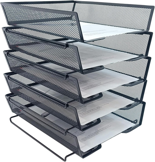 5 Tier Letter Tray Desk File Organizer,Metal Paper Organizer for Office Supplies,Black