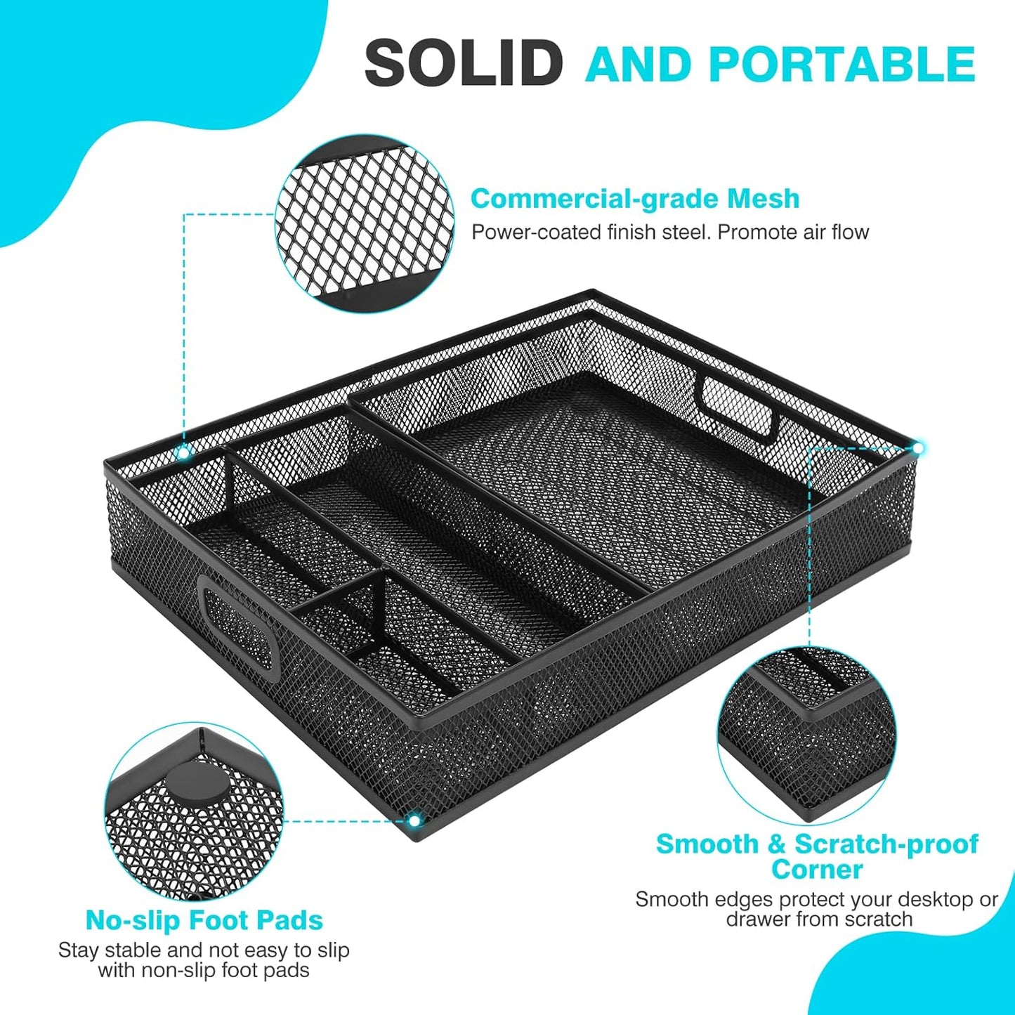 Office Drawer Organizer 3 Pack, Office Supplies Desk, Black Mesh Drawer Organizer Hold Pens & A4 Sized File, 12 x 9 Inches Visit the Store