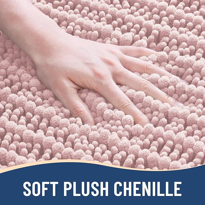 Arotive Luxury Chenille Bathroom Rug Mat, Extra Soft Thick Absorbent Shaggy Bath Rugs, Non-Slip Machine Wash Dry, Plush Bath Mats for Bathroom, Shower and Tub, 30x17, Dirty Pink