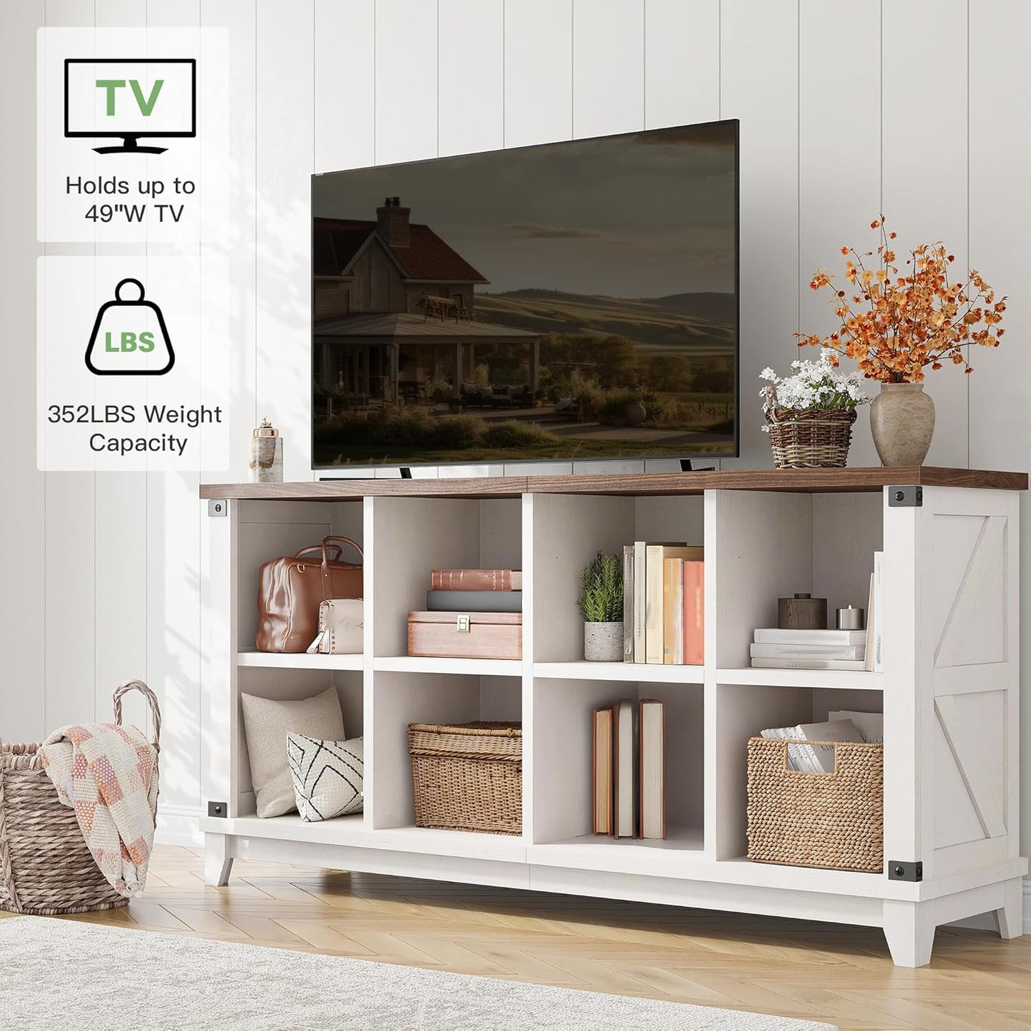 EnHomee 8 Cube Storage Organizer, Cube Organizer with Storage, Book Shelf for Bedroom and Home Office,White,Wood