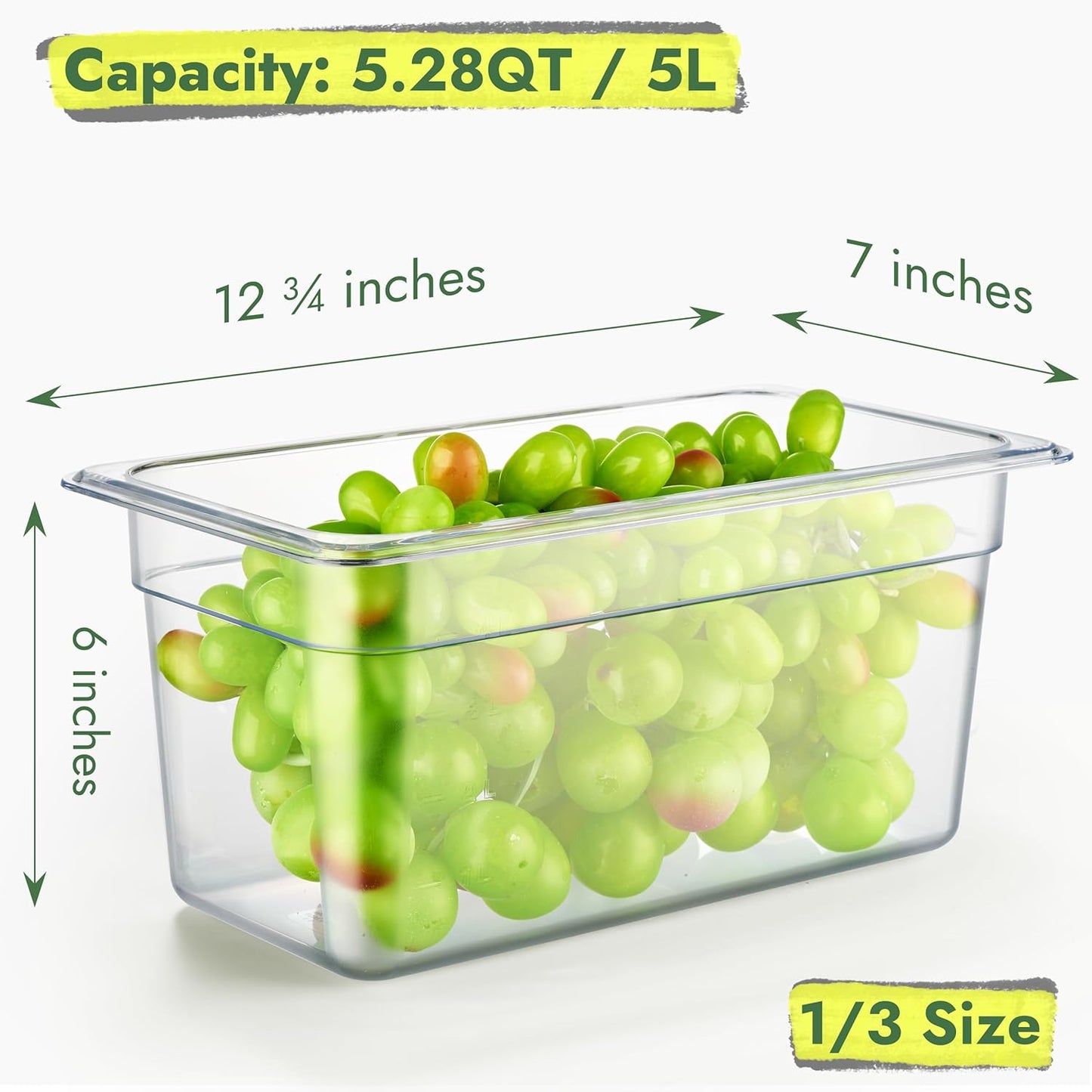 CURTA 6-Pack 1/3 Size 6" Deep NSF Polycarbonate Food Pans with Handled Lids & Drain Trays | Dishwasher & Freezer Safe Clear Container for Prep Tables, Buffet, Salad Bar, Commercial Kitchen