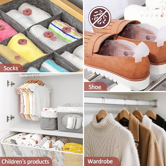 Woodever 90 Pack Cedar Blocks for Clothes Storage, 100% Natural Aromatic Cedar Rings for Wardrobes and Drawers, 20 Rings 20 Garlands and 50 Hearts, with Sandpaper and Sachets