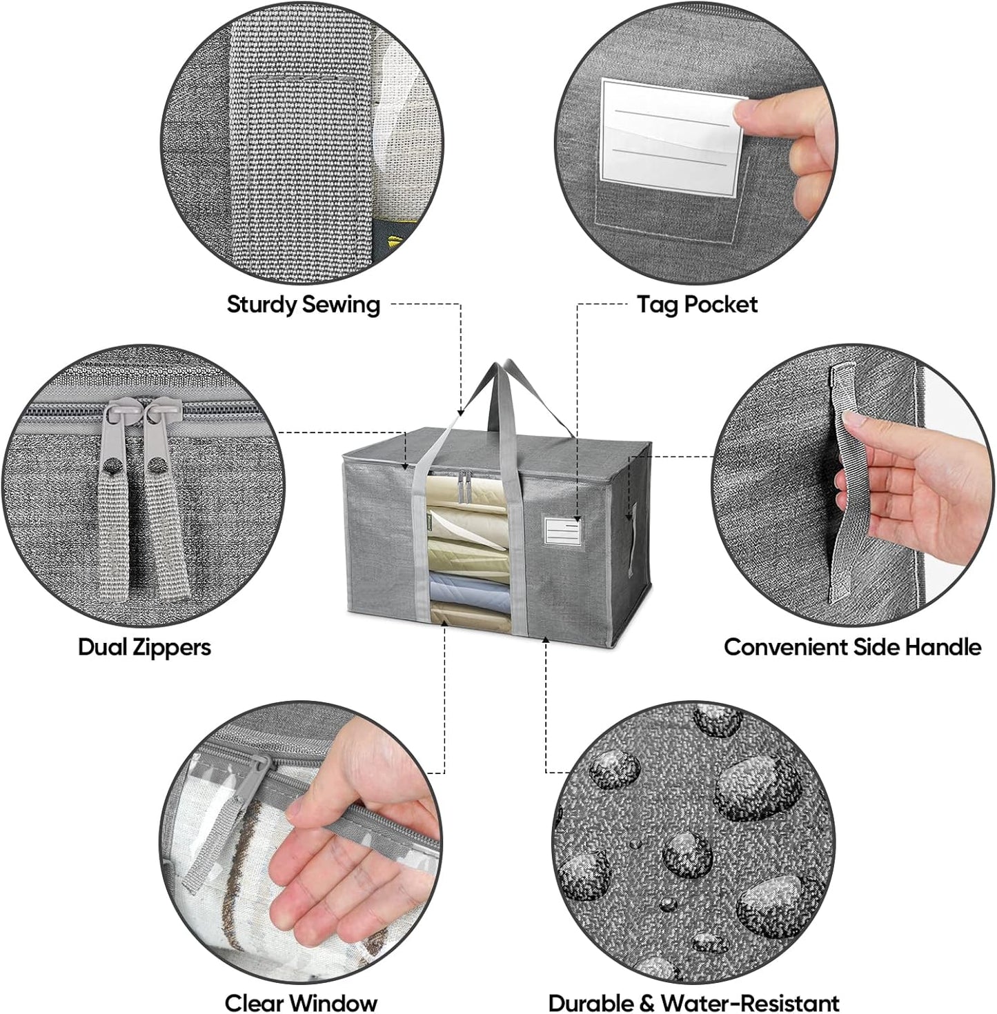 BALEINE 8-Pack Oversized Moving Bags with Reinforced Handles, Heavy-Duty Storage Tote Moving Supplies for Packaging, Camping (Gray w/Window, 8-Pack)