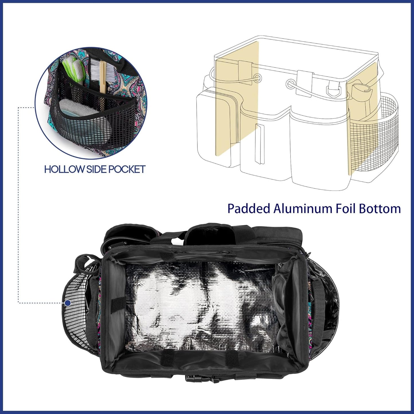 LoDrid Large Professional Cleaning Caddy with Detachable Divider, Supply Organizer with Handle and Shoulder Strap, Cleaning Bags for Housekeepers & Cleaners, Totem