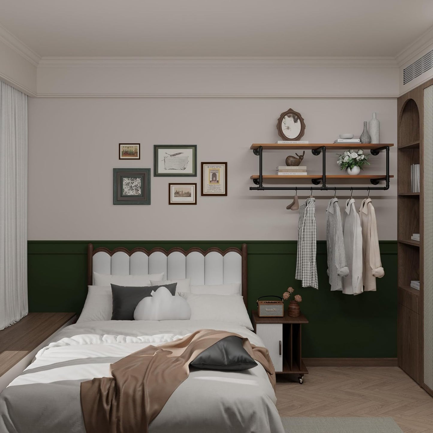 Wall Mounted Clothes Rack 12 Inch Deep, 48 Inch Heavy Duty Garment Rack with Real Brown Wood Shelf, Multi-Purpose Hanging Rod & Space-Saving Closet Storage Organizer