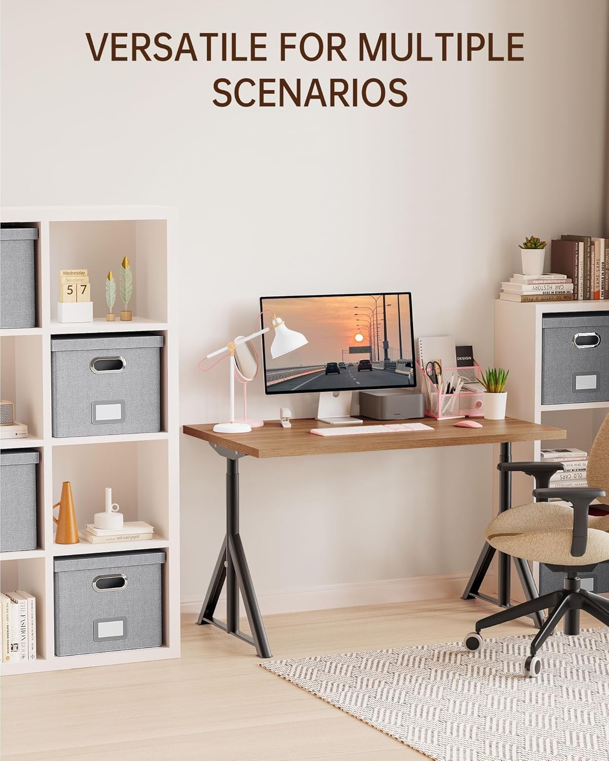 Oterri 2 Pack File Storage Organizer, Filing Box, Portable File Box with Lid, Fit for Letter/Legal File Folder Storage, Document Organizer, Gray-White