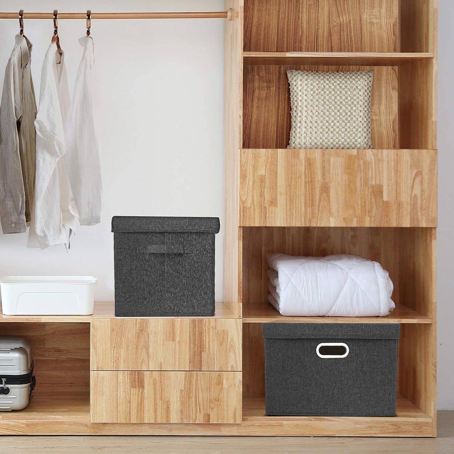 TYEERS Large Collapsible Storage Bins with Lids, Organization Bins for Closet Storage, Clothes Storage, Folding Storage Box with Lids for Home Office Storage - 3 Pack - Black