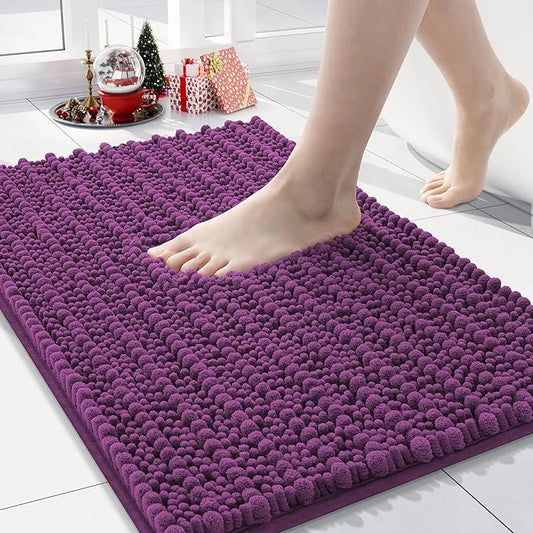 Arotive Luxury Chenille Bathroom Rug Mat, Extra Soft Thick Absorbent Shaggy Bath Rugs, Non-Slip Machine Wash Dry, Plush Bath Mats for Bathroom, Shower and Tub, 24x16, Purple