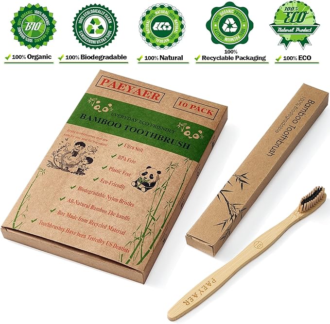20 Count Bamboo Toothbrushes (Soft+Medium), Natural Wood Toothbrush Bulk, Eco-Friendly, BPA Free, Biodegradable & Compostable Charcoal Wooden - Reusable Travel Toothbrushes