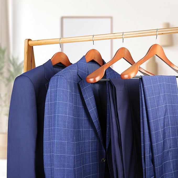 Coat Hanger 8-Pack, MEQUTION Wood Hangers Trouser Hangers Extra Wide Shoulder Wooden Hangers for Heavy Coat, Sweater, Skirt, Suit, Pants, Retro Finish (Walnut)