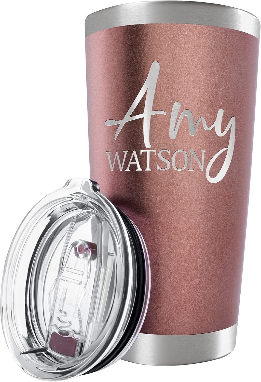 Personalized Tumbler with Engraved Name - 12 Designs, 20 Oz Coffee Tumbler with Slider Lid, Rose Gold, Double Wall Insulated - Custom Gifts for Women