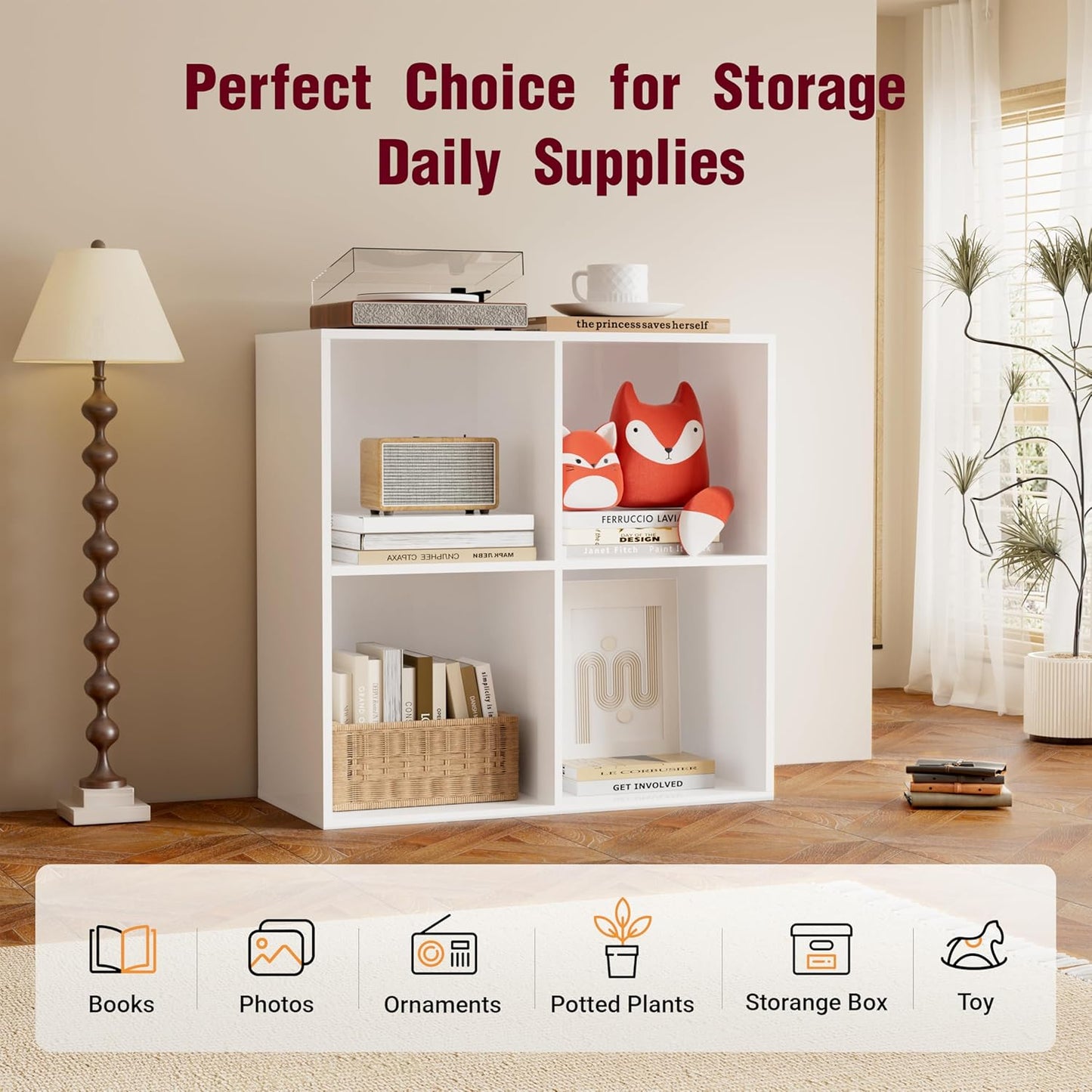 Bookshelf, Wooden Cube Storage Organizer with 11" Open Cubes, Stackable Modular Bookcase for Room Divider Storage, Book Shelf for Living Room, Bedroom, Office (White, 6-Cube)