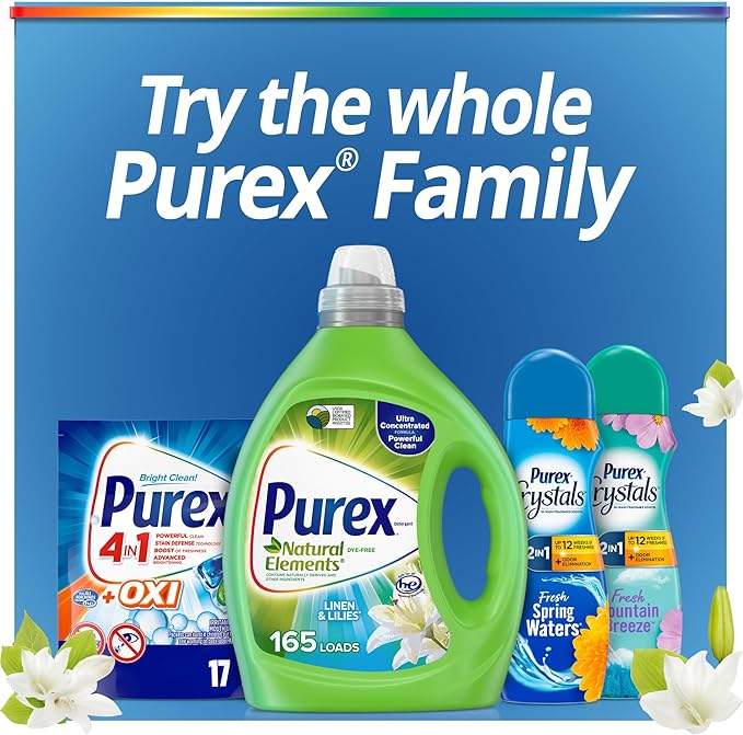 Purex Liquid Laundry Detergent, Ultra Concentrated, Natural Elements Linen & Lilies, 82.5 Ounce, 165 Loads