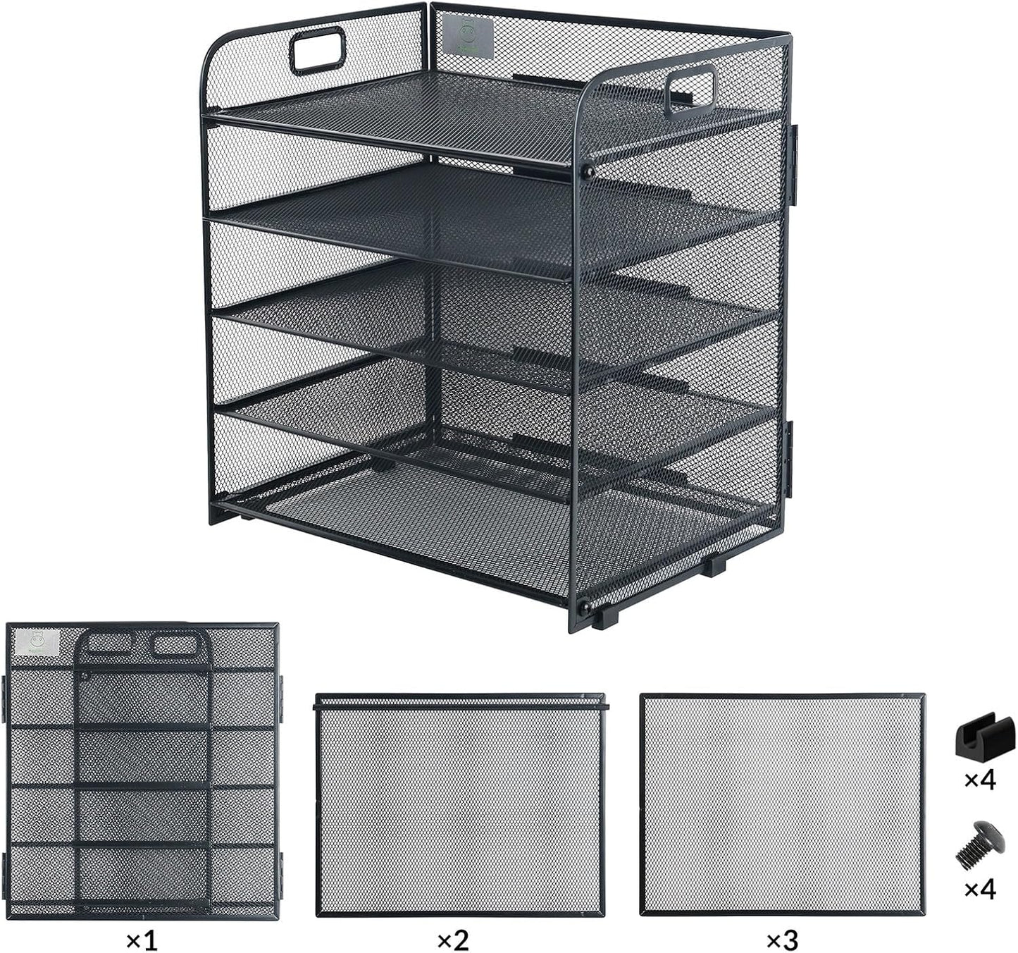 Metal Mesh Desk Organizer, 5 Compartments, Large Capacity, Holes to Handle It, Rounded Corners, Non-Slip, Anti Rust, Hinge Design