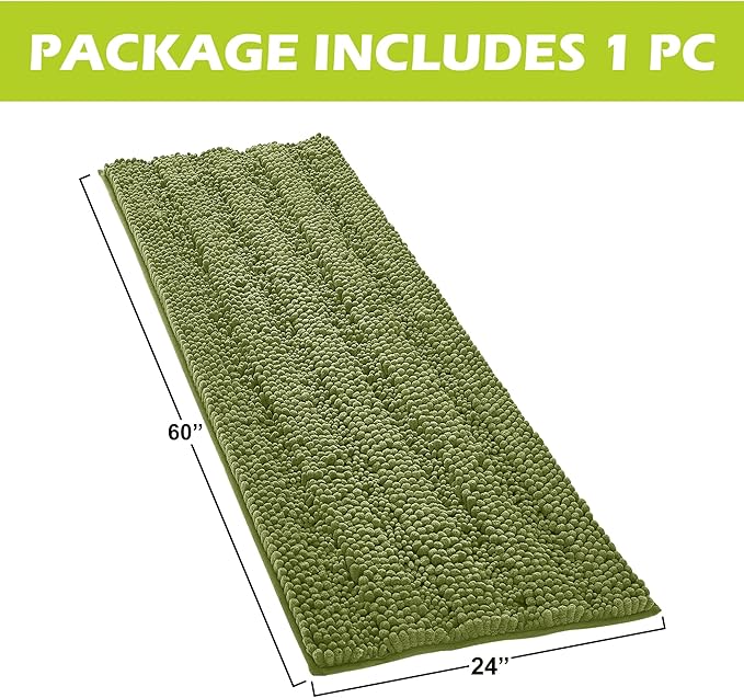 KGORGE Bath Rugs - Soft Large Bathroom Rugs Floor Cover Water Absorbent Bath Mat Quick Drying Chenile Bathtub Shower Carpet for Toilet Door Way Kitchen Kids, Light Green, 60" x 24", 1 Pc