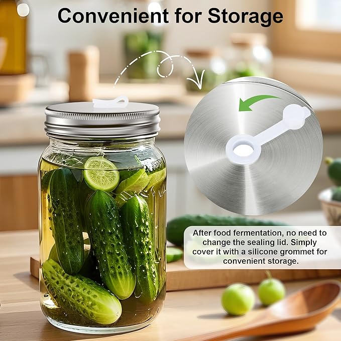 Fermentation Kit for Wide Mouth Mason fermentation Jar,pickling/sauerkraut kit with 4 Glass Fermentation Weights,4 Fermenting Lids,4 airlocks,5 Silicone Rings,5 Silicone Grommet （ No Jars ）