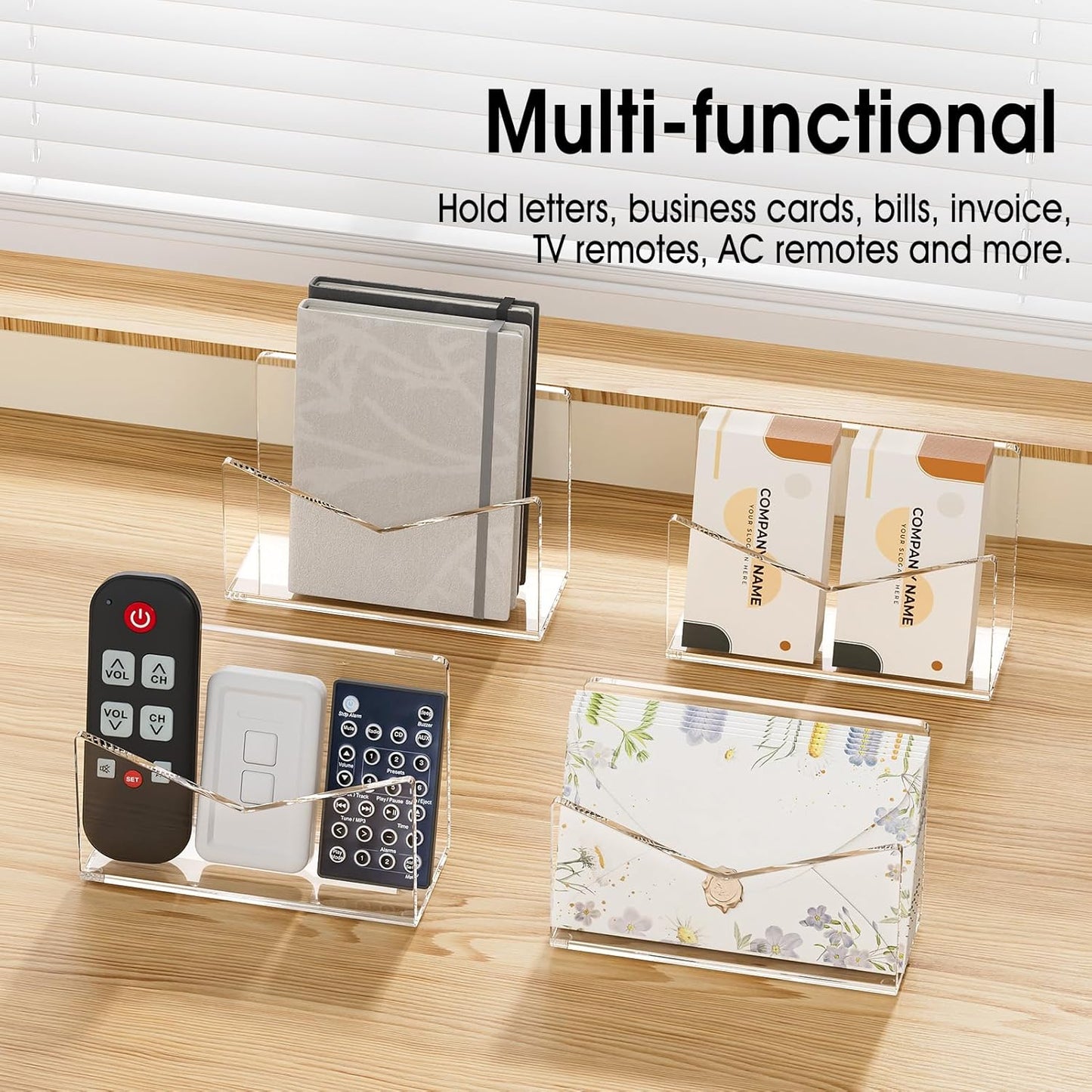 KTRIO Acrylic Mail Holder, Clear Mail Organizer Countertop, Letter Envelope Holder for Desk, Mail Sorter Letter Stand for Home Office School