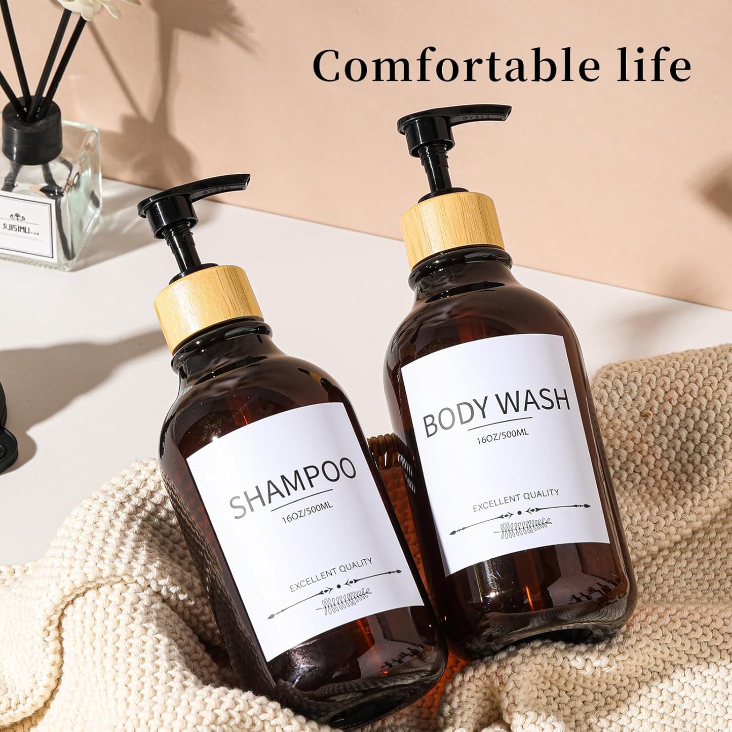 Shampoo and Conditioner Dispenser, 5Pack Refillable Dispenser Bottles,16.9oz Pump Bottles, Amber Shampoo Containers for Shower