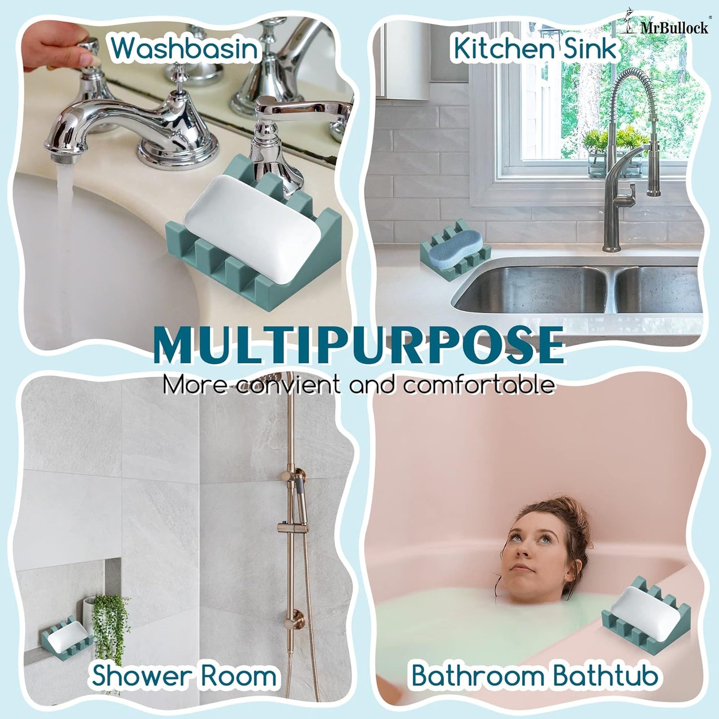 Silicone Soap Dish for Bar Soap Holder for Shower Bathroom Self Draining Waterfall Drying Tray Keep Soap Bars Dry Clean & Easy Cleaning (Pink/Green, 2)