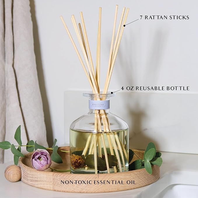 Benevolence LA Pacific Driftwood Reed Diffuser | Eucalyptus, Fig & Sandalwood | Home Fragrance Diffuser for Bathroom | Long-Lasting Scent Sticks | Sun-Kissed Collection