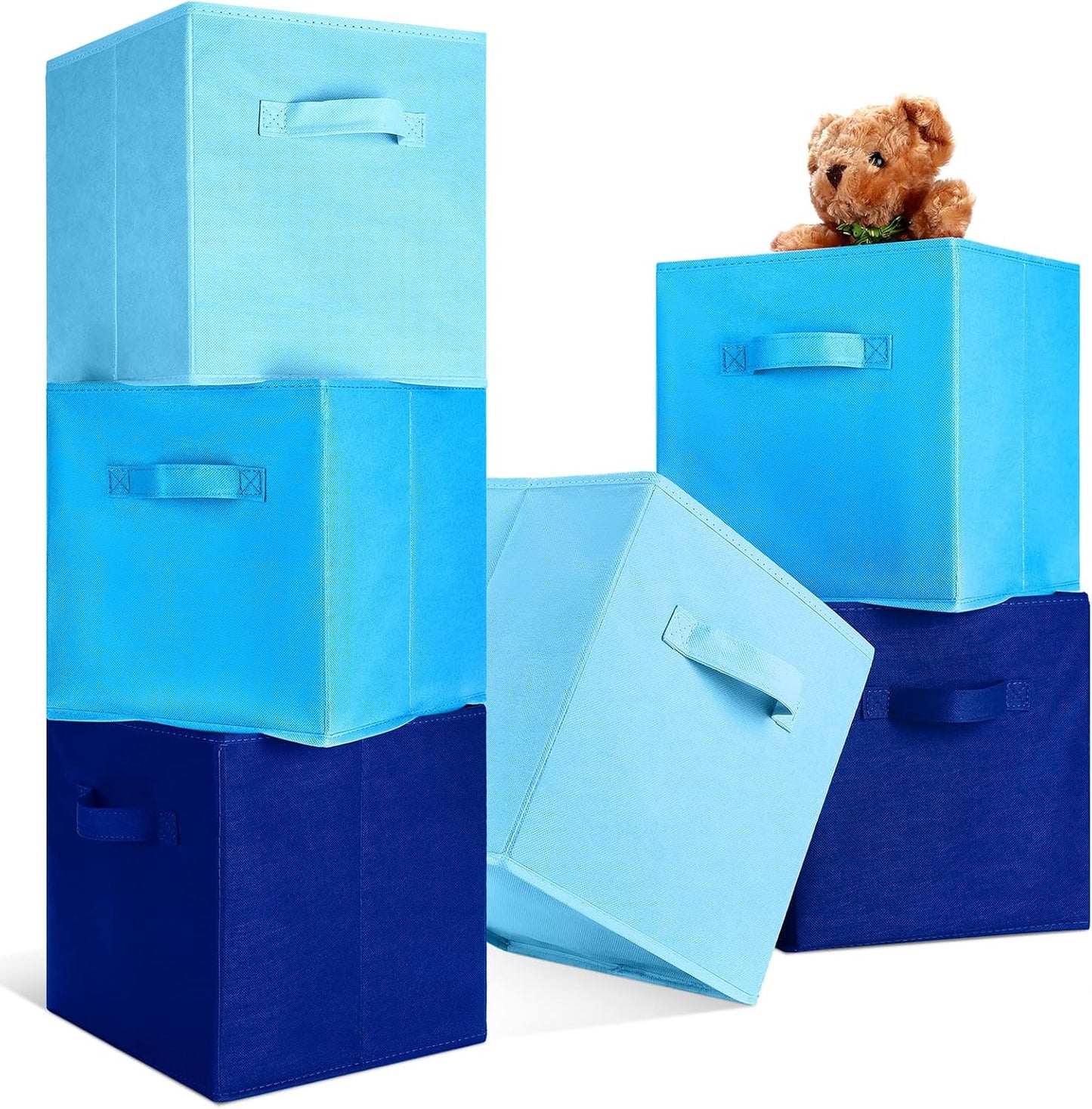 Karenhi 11 x 10. 5 x 10. 5 Blue Storage Cube, 6 Pack Fabric Cube Storage Bins Organizer Box, Collapsible Baskets with Handles Foldable Shelf for Cloth Toys Home Room Closet, Pack of 6