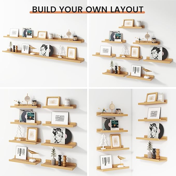 Floating Picture Ledge Shelves Set of 8, 16 Inch Shelves with Lip - Large Nursery Book Shelf for Toys Storage, Kids Bookshelf, Living Room, Bedroom Decor Frames