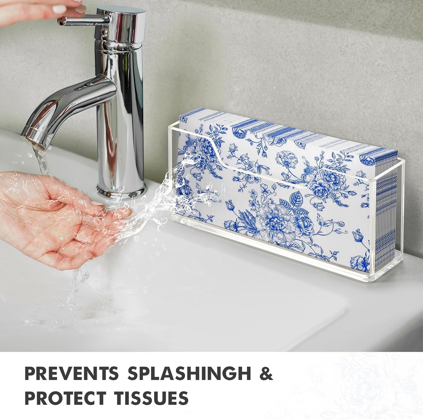 Acrylic Guest Towel Holder for Bathroom, Clear Waterproof Splashing Vertical Napkin Holder for Kitchen, Disposable Hand Towel Holder, Modern Dining Table Napkin Tray for Home, Hotel, Office