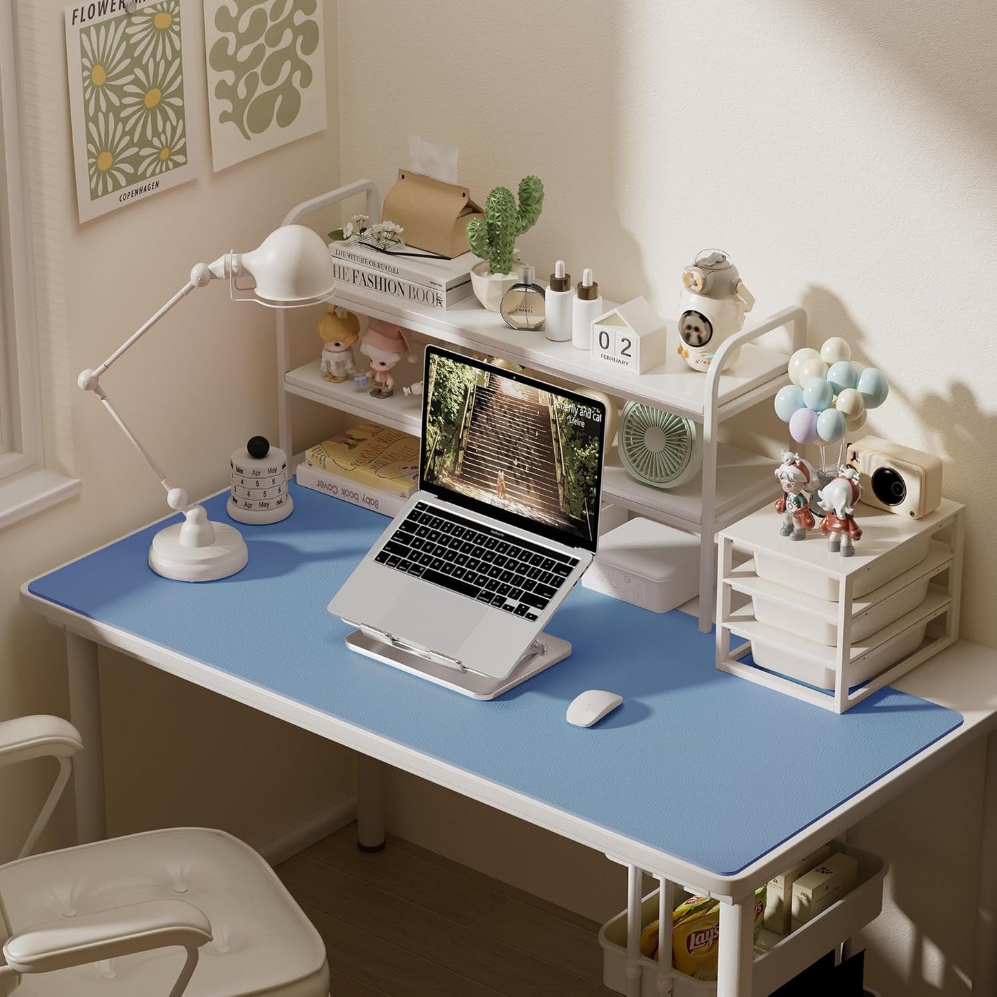 Aothia Leather Desk Pad Protector, Office Desk Mat, Large Mouse Pad, Laptop Desk Pad, Non-Slip PU Leather Desk Blotter, Waterproof Desk Writing Pad for Office and Home (Denim Blue, 55" x 24")