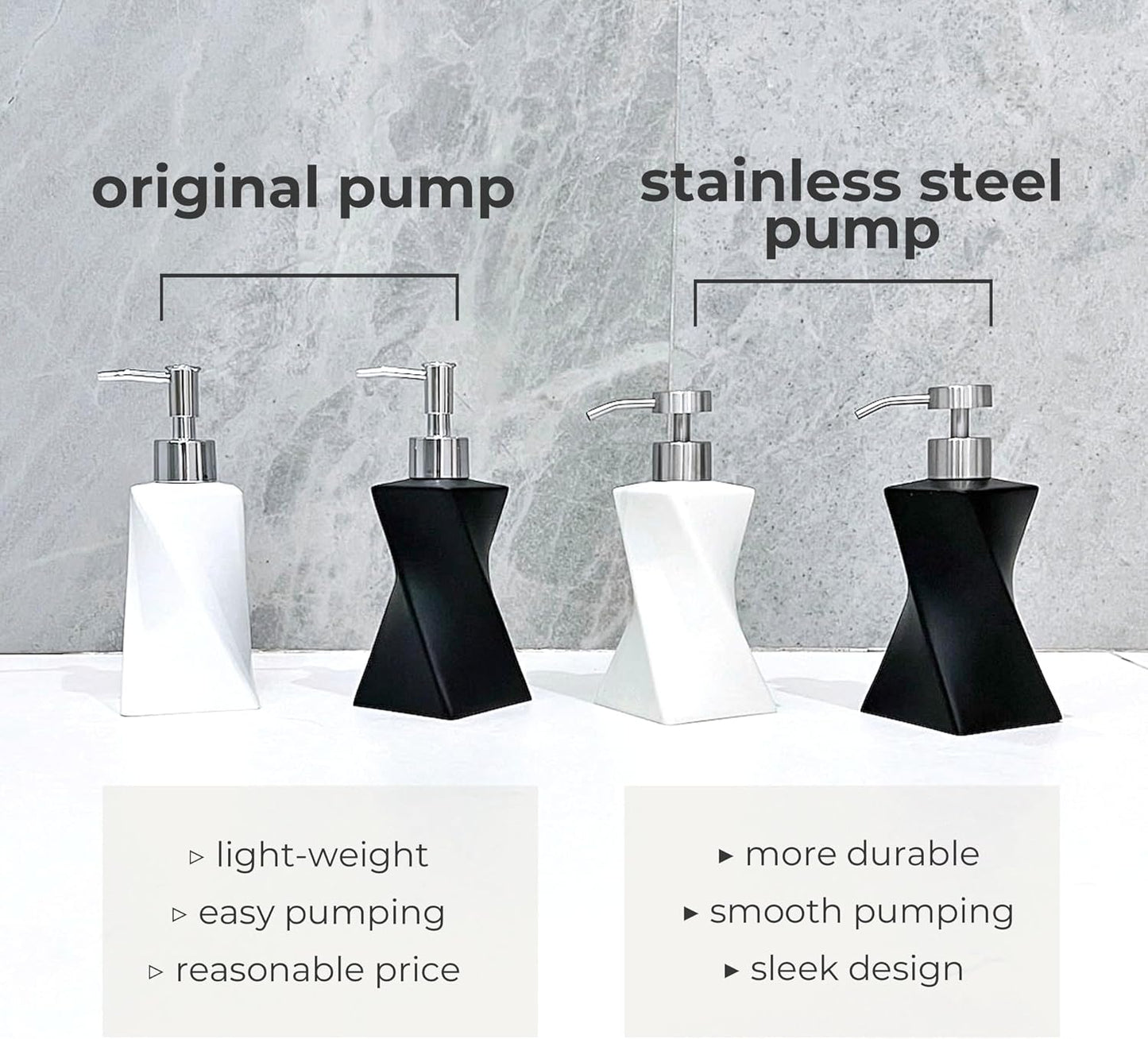 Modern White Twisted Soap Dispenser with Stainless Steel Pump for Bathroom and Kitchen, Contemporary Art Style, Matte Finish, Geometric Design, 8.5oz (Arctic White)