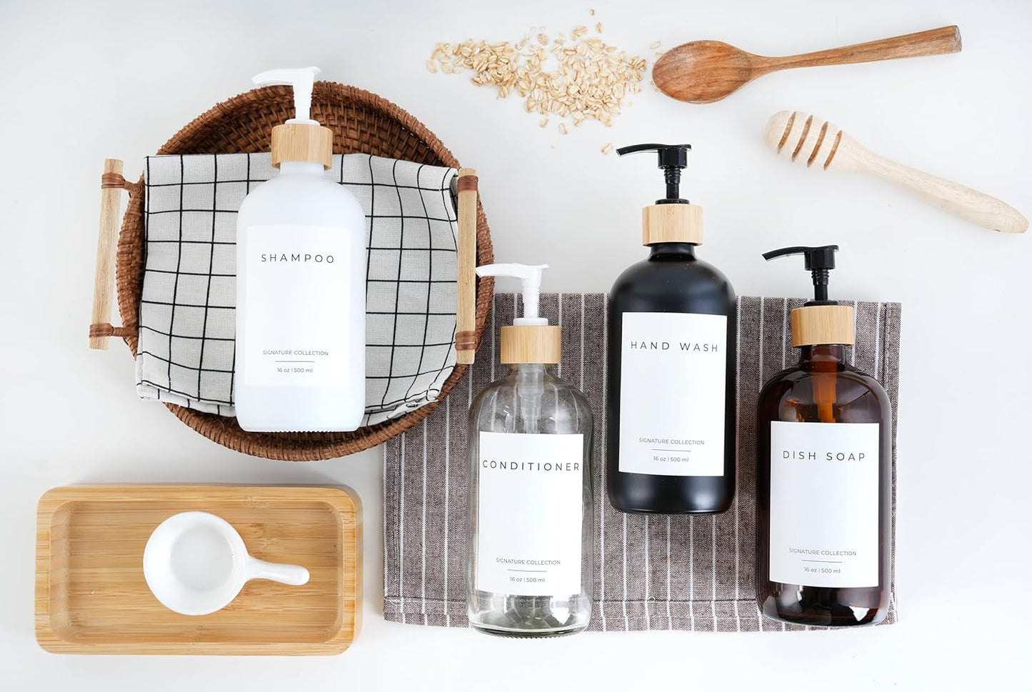 Emerson Glass Soap Dispenser Set - 16 Oz, 2 Pack with Pump and Labels for Kitchen and Bathroom