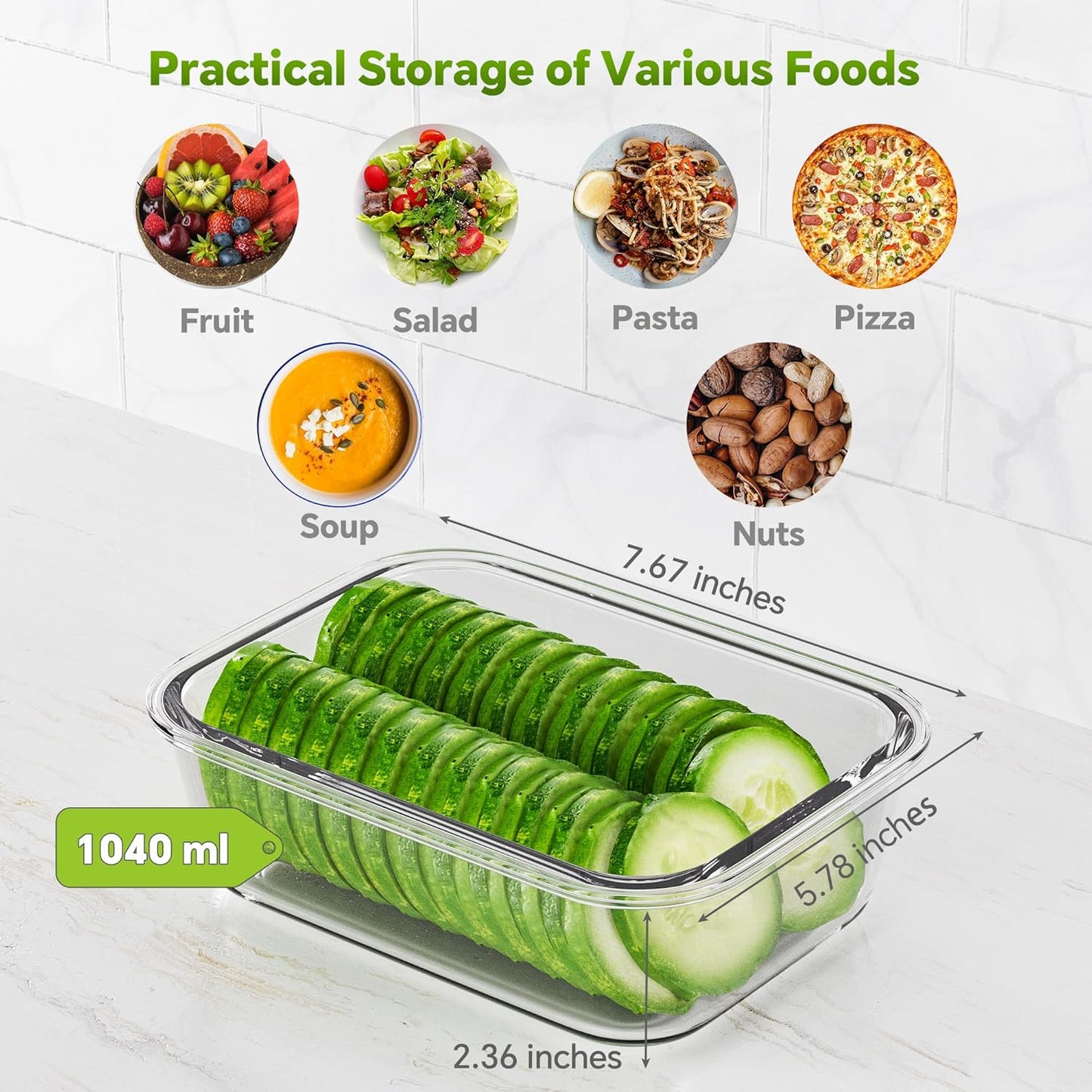 5-Pack 35 oz Borosilicate Glass Food Storage Containers with Lids, Stackable Airtight Glass Meal Prep Containers for Lunch & Leftover, BPA-Free & Leak Proof, for Microwave, Oven, Dishwasher