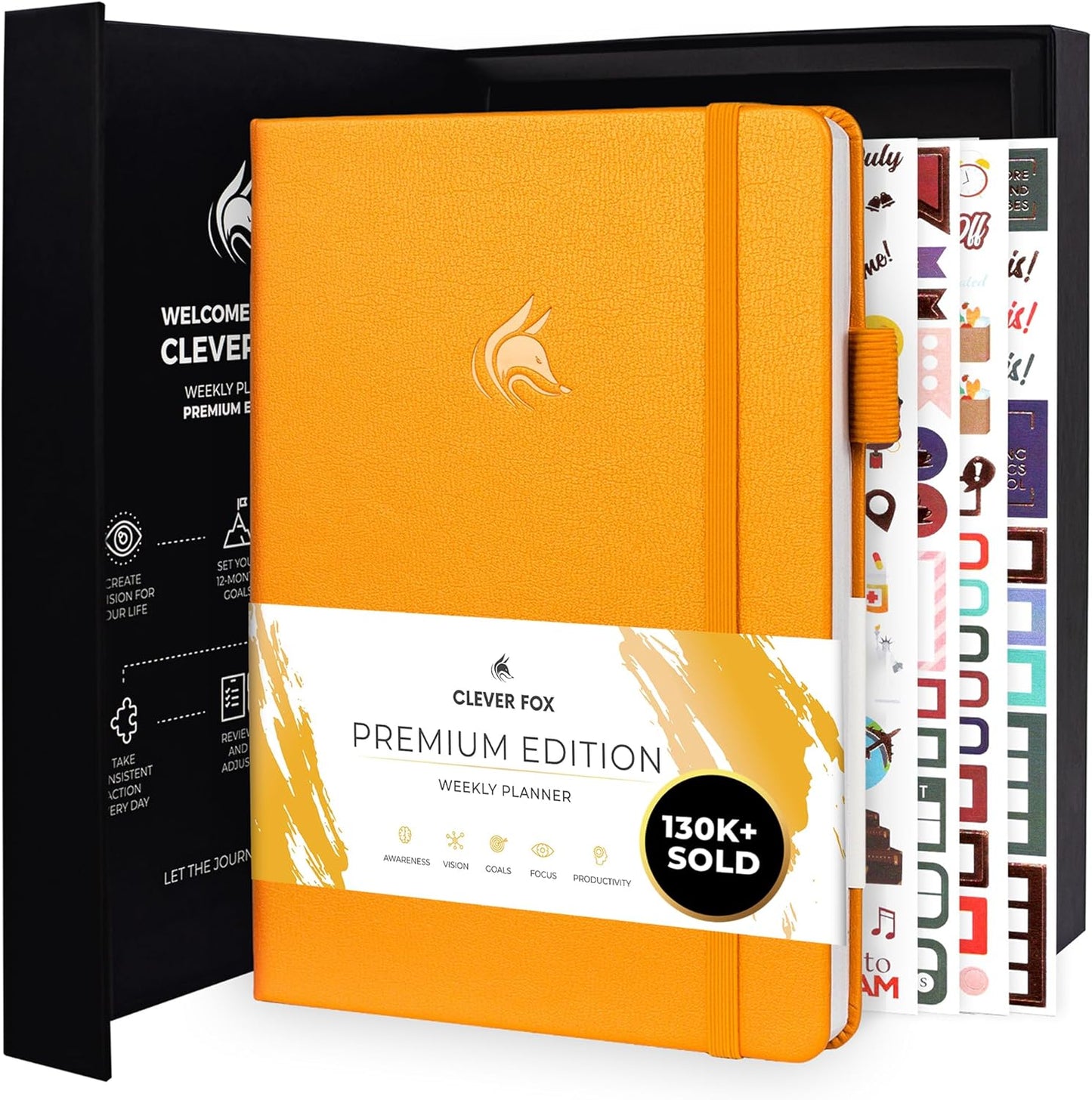 Clever Fox Planner Premium Edition – Undated Luxurious Weekly & Monthly Planner to Increase Productivity and Hit Your Goals – Organizer – Start Anytime, A5, Lasts 1 Year, Amber Yellow (Weekly)