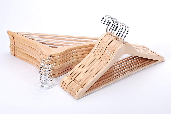 TOPIA Premium Wooden Hangers with Extra Thick Hook and Non Slip Pants Bar, Luxury Suit Hangers for Closet with Notches for Shirts - 16 Pack - CT01N