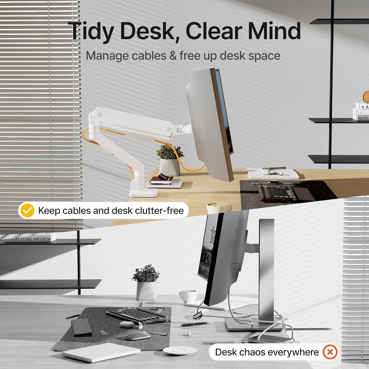 monTEK Single Monitor Arm with USB for Max 45 Inch Ultrawide Screens Adjustable Monitor Desk Mount Holds 35 Lbs Cable Management with C Clamp/Grommet Desk Mount, VESA 75/100mm, MA1007UCWH