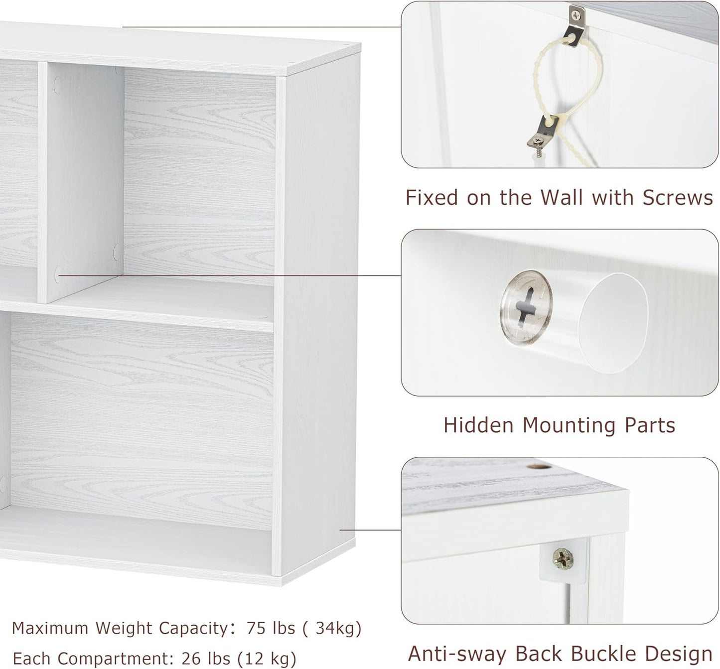 9 Cube Storage Organizer, Wooden Cube Shelves with Closed Back Panel, Reversible Bookcase, Toy Organizers and Storage for Home, Living Room, Kids Room, Office, 35.98" L x 9.45" W x 35.91" H, White