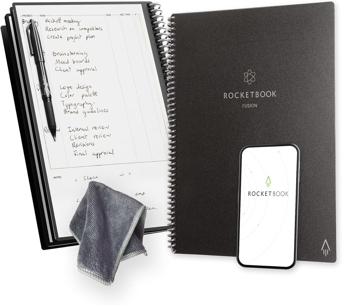 Rocketbook Fusion Hybrid Reusable Planner and Notebook in One, Additional Blank Pages, Goal and Project Tracker, Undated Planner, Letter Size 8.5x11, Black (Pack of 1)