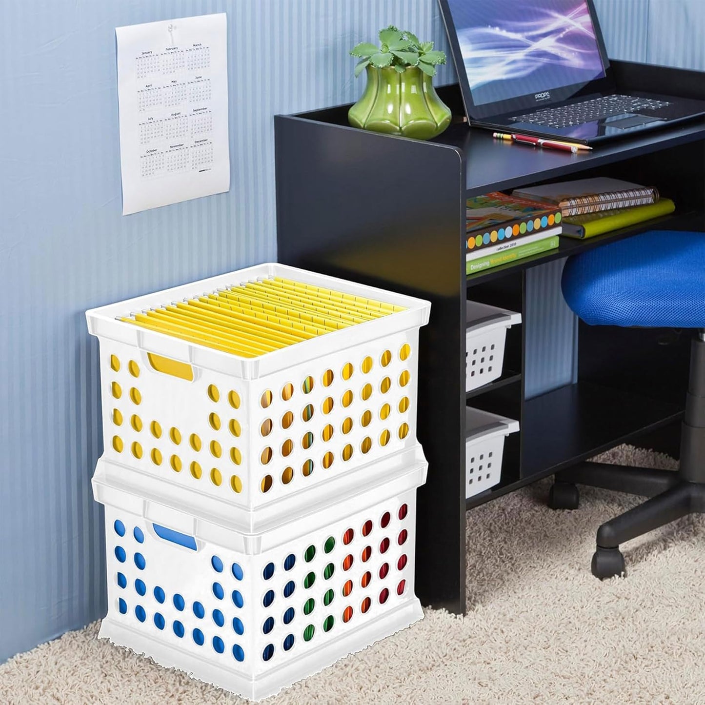 Sterilite Stackable Plastic Storage Crate Bin Organizer File Box with Handles for Home, Office, Dorm, Garage, or Utility Organization, White, 18-Pack