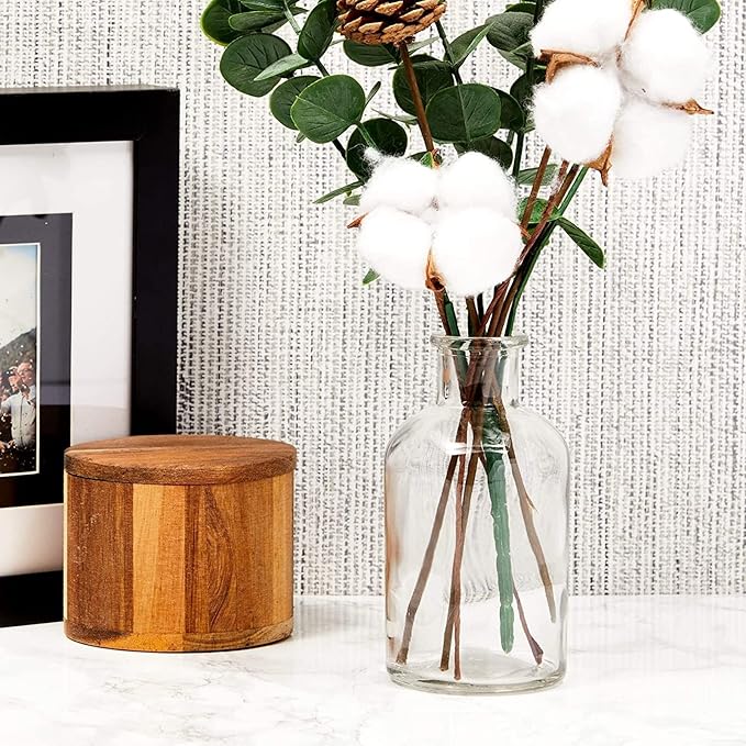 Farmlyn Creek Narrow Jar Vases - 2.8 in x 5 in, 7.5 oz, 6 Pack, Clear Glass - Apothecary-Style Jars & Glass Bottle Vases for Propagation & Mini Decorative Bottles