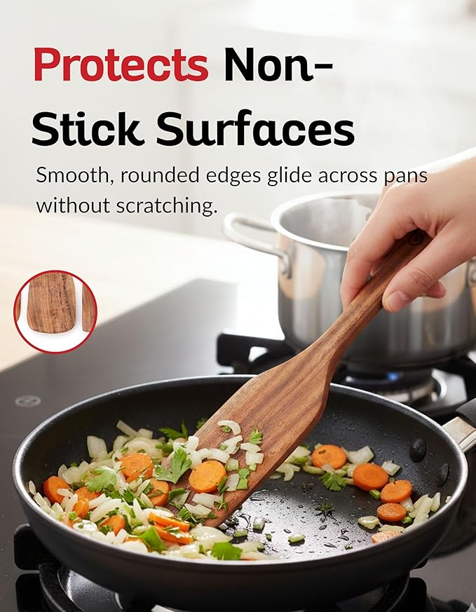 4-Piece Teak Wood Spurtle Utensil Set – Premium Natural Wooden Cooking Tools for Nonstick Cookware, Stirring & Serving – Durable, Non-Toxic Kitchen Spatulas