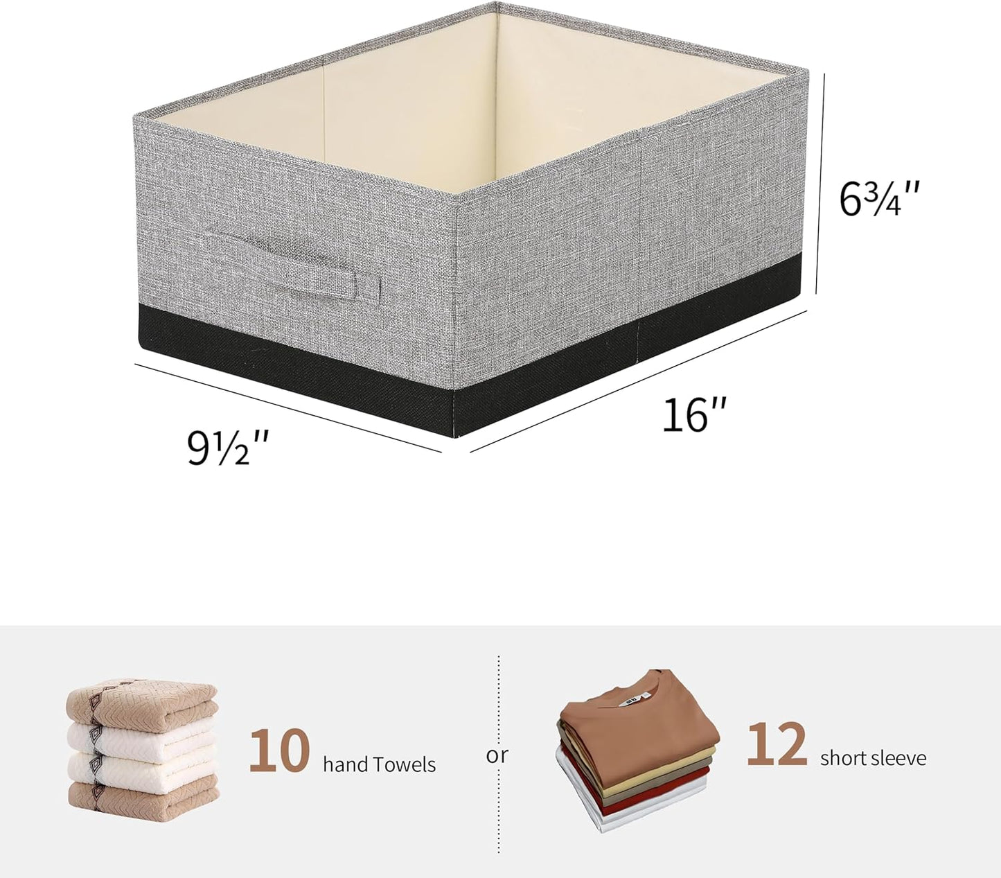 linen closet organizers and storage, 3 Pack Large Storage Baskets, Washable, Clothing Storage Bins with Handle, Closet Organizer for Storage Sweater,Sheets (gray black, 16"x9½"x6¾")