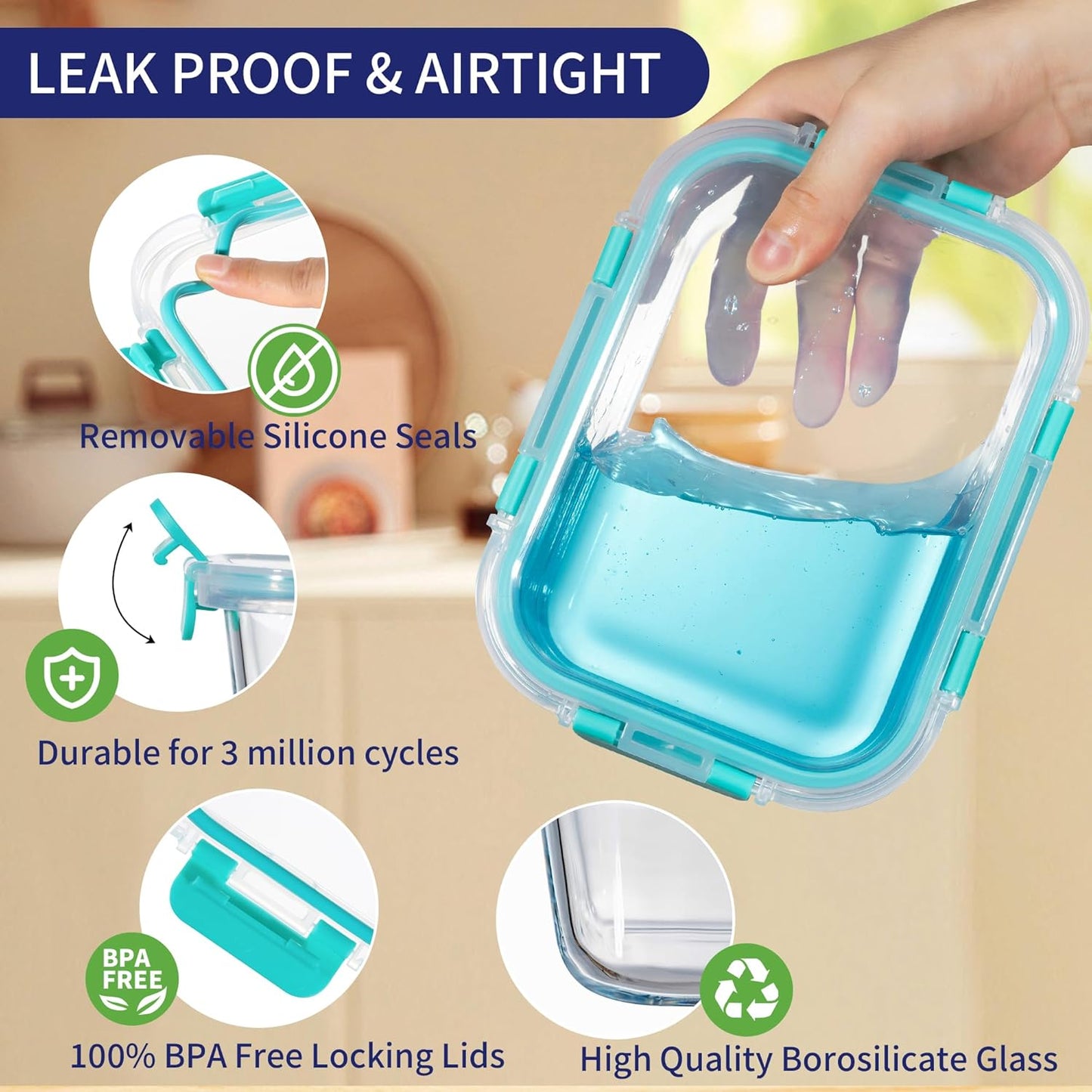 MFY 10-Pack Glass Storage Containers with Lids, Glass Meal Prep Containers Set, Airtight Lunch Containers with Lids, Microwave, Oven, Freezer and Dishwasher Safe, Green