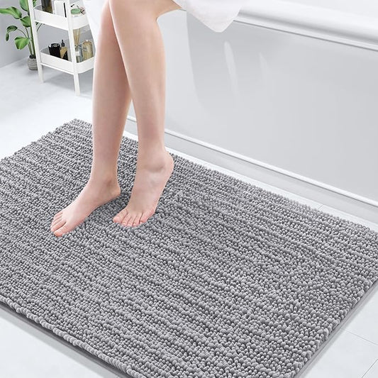 Arotive Luxury Chenille Bathroom Rug Mat, Extra Soft Thick Absorbent Shaggy Bath Rugs, Non-Slip Machine Wash Dry, Plush Bath Mats for Bathroom, Shower and Tub, 50x30, Grey
